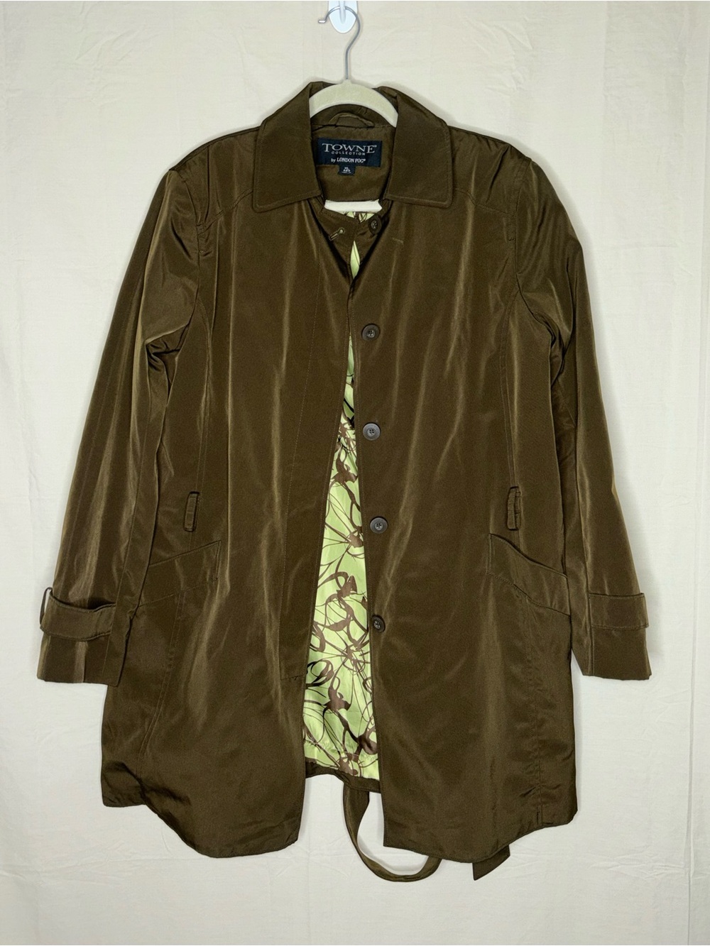 London Fog Olive Trench Coat with Printed Lining